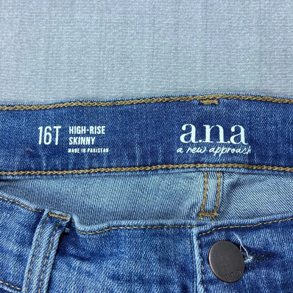 a.n.a. Jeans Womens 16 Tall High Rise Skinny Distressed Raw Hem Button Fly NWT